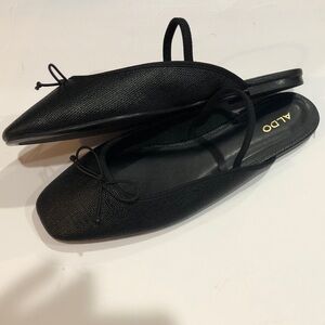 Aldo black karine front‎ strap bow top mary jane style mule slides flats size 11